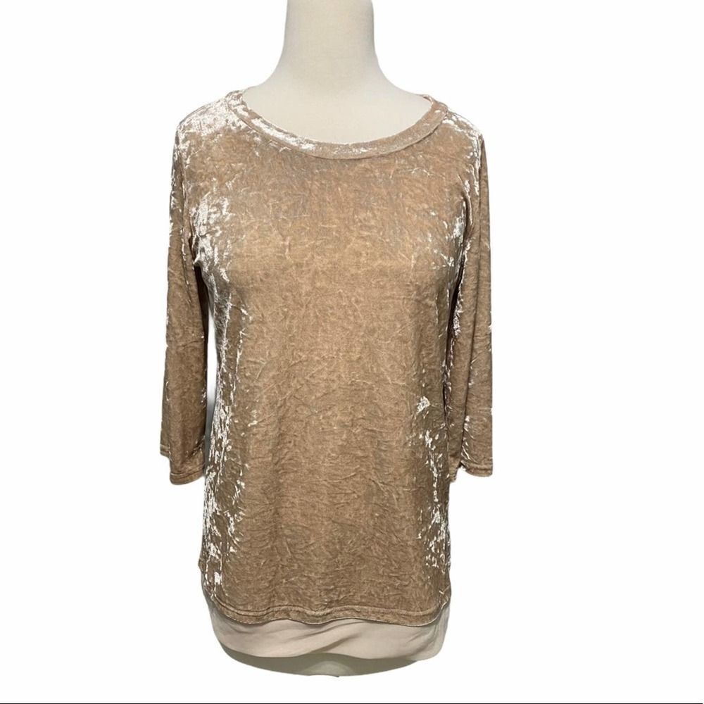 Journey Five Crushed Velvet Illusion Layer Long‎ Sleeve Top Blush Pink Large